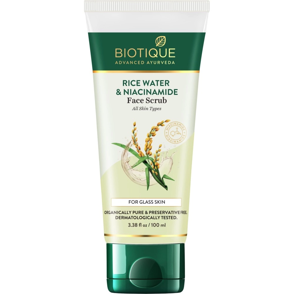 Biotique Rice Water & Niacinamide Deep Cleanse Gel Face Scrub for Smoother, Radiant and Brighter Skin|Glass Skin |Unclogs Pores|For Men & Women- 100ml
