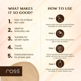 Ross Natural Ramie Bath Glove Scrubber - Gentle Exfoliating Glove for Deep Cleansing, High-Lather Foam, and Smooth, Refreshed Skin - Perfect for Removing Dead Skin & Impurities (Pack of 1)