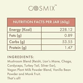 Cosmix -No Nonsense Plant Protein + Shroom Immune Coffee Booster Vanilla| Plant Protein- Organic Brown Rice&Pea Isolate|Coffee Booster -Reshi,Chaga&Sliver Ear|Immunity Boosting&Prevent Caffeine Crash