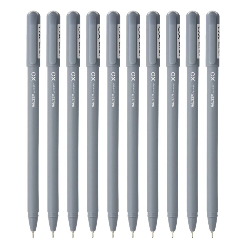 Hauser Xo Ball Pen Box Pack | Tip Size 0.7 Mm | Sleek Body & Minimalistic Design | Matt Finish | Solid Body Type | Low Viscosity Ink | Ultra Durable Tip | Black Ink, Set Of 10 Pcs