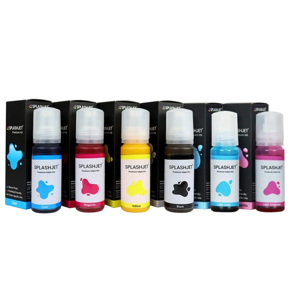 Splashjet Sublimation Ink for Epson L8050, L18050 - Heat Transfer Printing on Mugs, Mobile Cases, Polyester T-Shirts etc for use with Epson 6 Color Printers (70gm x C/M/Y/Bk/LC/LM) - 503504