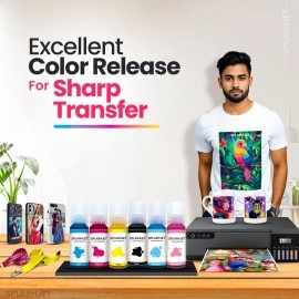 Splashjet Sublimation Ink for Epson L8050, L18050 - Heat Transfer Printing on Mugs, Mobile Cases, Polyester T-Shirts etc for use with Epson 6 Color Printers (70gm x C/M/Y/Bk/LC/LM) - 503504
