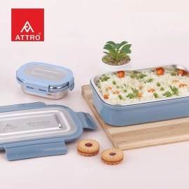 Attro Hotmate Stainless Steel Insulated Airtight Leak-Proof Lunch Box Unbreakable Lid,Snacks Tiffin for Kids,Light Weight,Easy Clean for Office,School,Picnic&Travelling,800 Ml - Pastel Blue