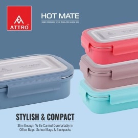 Attro Hotmate Stainless Steel Insulated Airtight Leak-Proof Lunch Box Unbreakable Lid,Snacks Tiffin for Kids,Light Weight,Easy Clean for Office,School,Picnic&Travelling,800 Ml - Pastel Blue