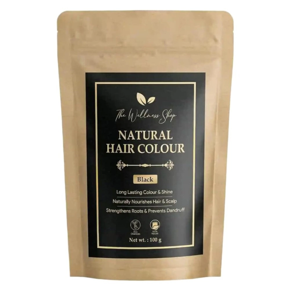 The Wellness Shop - Natural Black Hair Color | Long-lasting Hair Color & Healthy Shine | Ammonia Free Long Lasting Color for Stronger & Silkier Hair for Men and Women | Pack Of 1 (100gm / 3.38 fl oz)