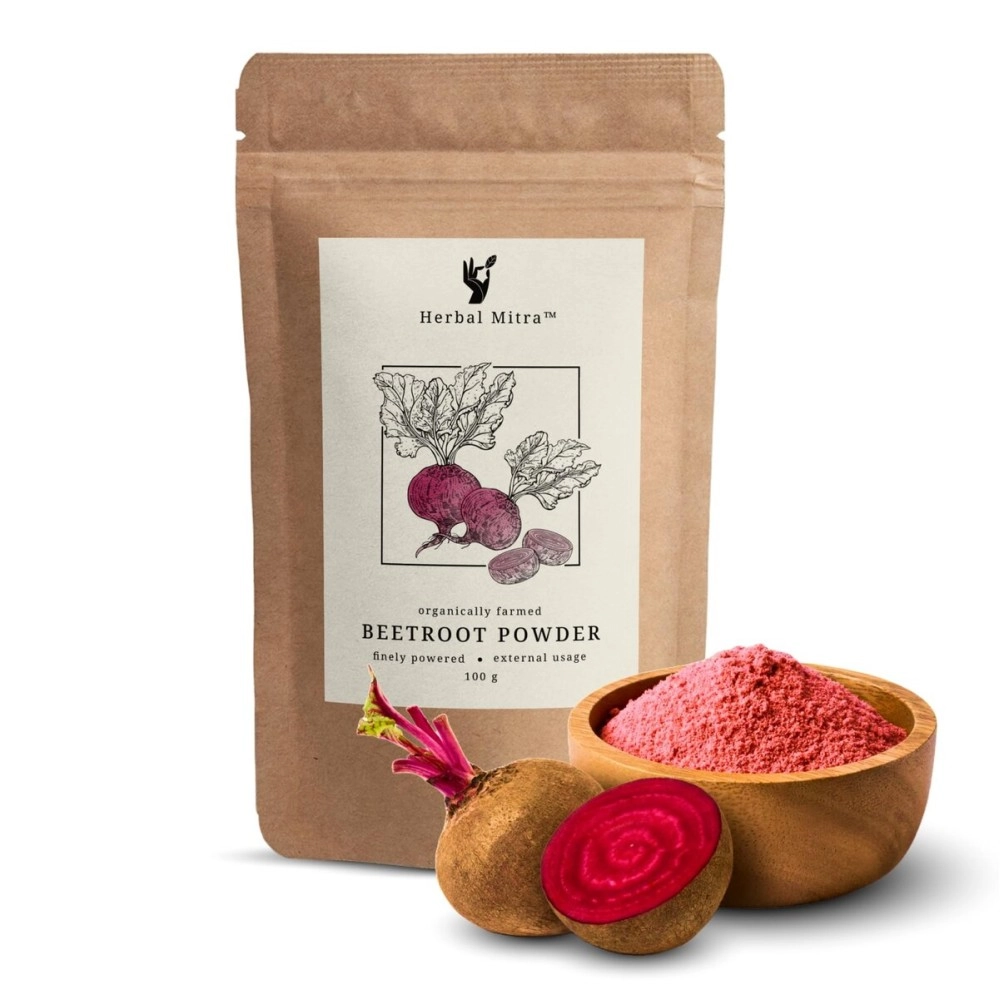 Herbal Mitra Pure & Natural Beetroot Powder 100 Gms For Skin Brightening, Healthy Pinkish Skin & Rosy Cheeks, Glowing & Shiny Skin Face Pack | Paraben & Sulphate Free
