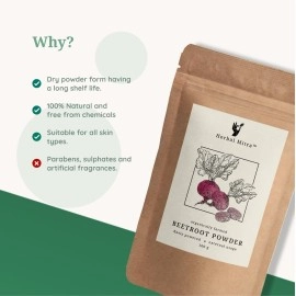 Herbal Mitra Pure & Natural Beetroot Powder 100 Gms For Skin Brightening, Healthy Pinkish Skin & Rosy Cheeks, Glowing & Shiny Skin Face Pack | Paraben & Sulphate Free