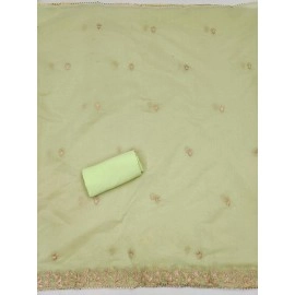 Pandadi Saree Women\'s Green Chanderi Silk Kashmiri Embroidery Work Unstitched Salwar Suit Dress Material