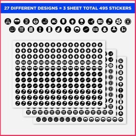 Clickedin Transparent Switch Id Sticker Vinyl Labels 3-A4 Sheets For Electric Board Appliances Including 27 Designs In Total 495 Stickers For White And Black Switches, Self Adhesive