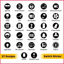 Clickedin Transparent Switch Id Sticker Vinyl Labels 3-A4 Sheets For Electric Board Appliances Including 27 Designs In Total 495 Stickers For White And Black Switches, Self Adhesive