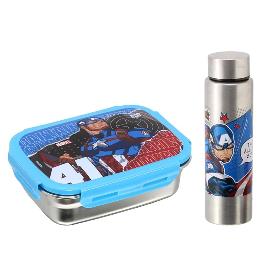 SKi Homeware Steel Lunch Box (600 ML) & Stainless Steel Slim Bottle (350 ML) Combo/Gift Set- Spiderman