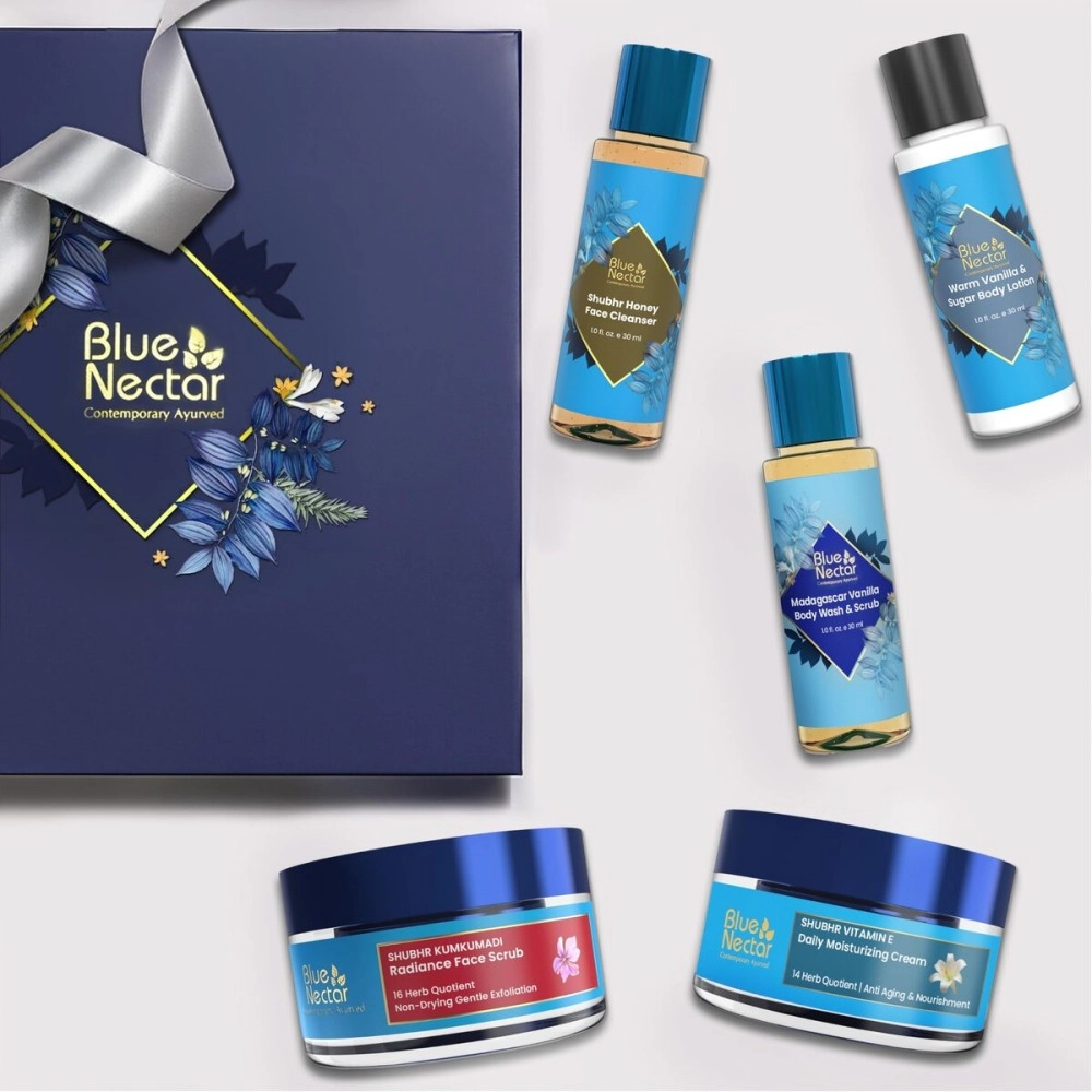 Blue Nectar Beauty Gift Box for Women & Men | Premium Face & Body Care Combo of Face Wash, Cream, Scrub, Body Wash & Body Lotion | Perfect Gift for Birthday & Anniversary | Pack of 5