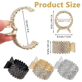 PALAY 3Pcs Hair Claw Clips for High Ponytail, Small Metal Rhinestone Hair Clips Ponytail Holder Buckle for Thick Long Hair, Decorative Hair Accessories for Women Girls (Black+Gold+Silver)