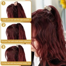 PALAY 3Pcs Hair Claw Clips for High Ponytail, Small Metal Rhinestone Hair Clips Ponytail Holder Buckle for Thick Long Hair, Decorative Hair Accessories for Women Girls (Black+Gold+Silver)