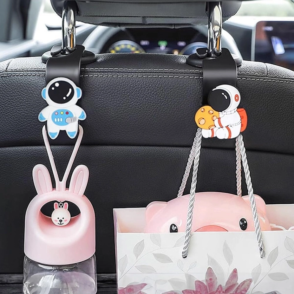 wolpin Car Backseat Headrest Hook/Hanger Universal Durable Organiser Space Saver for Handbag, Wallets, Keys, Grocery Bags (Astronauts, Pack of 2)