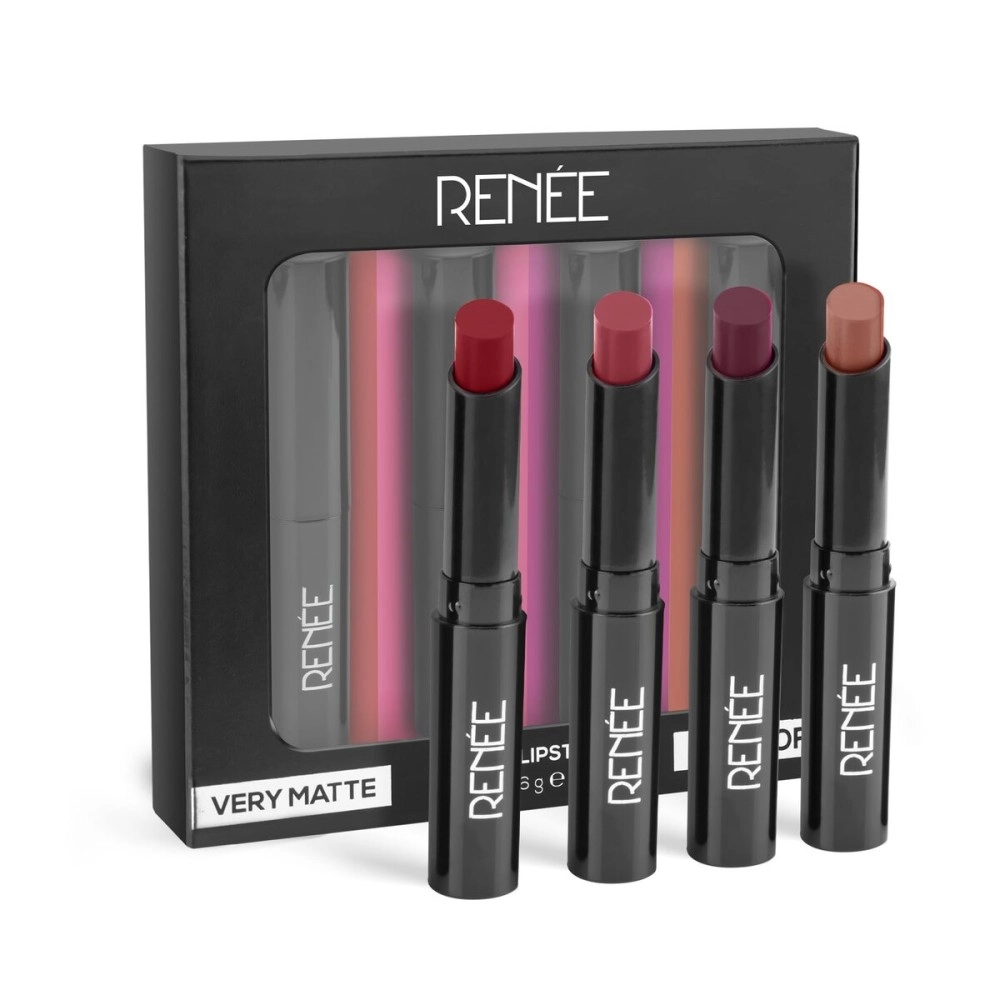 RENEE Very Matte - Pack of 4 Matte Lipsticks | Intense Color Pay Off, Full Coverage Long Lasting Weightless Velvety Formula