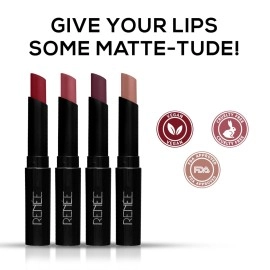 RENEE Very Matte - Pack of 4 Matte Lipsticks | Intense Color Pay Off, Full Coverage Long Lasting Weightless Velvety Formula