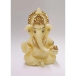 Gold Art India Ivory Finish with Gold Color Work Car Dashboard Idol 3.5 inches (Gold Ivory) (NEWGANESHA3)
