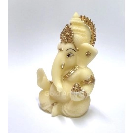 Gold Art India Ivory Finish with Gold Color Work Car Dashboard Idol 3.5 inches (Gold Ivory) (NEWGANESHA3)