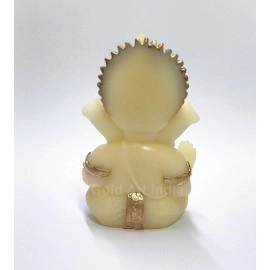 Gold Art India Ivory Finish with Gold Color Work Car Dashboard Idol 3.5 inches (Gold Ivory) (NEWGANESHA3)