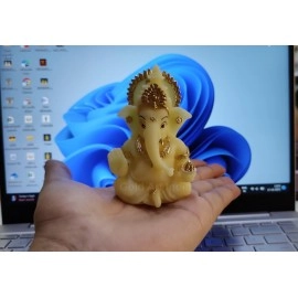 Gold Art India Ivory Finish with Gold Color Work Car Dashboard Idol 3.5 inches (Gold Ivory) (NEWGANESHA3)