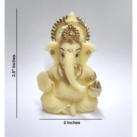 Gold Art India Ivory Finish with Gold Color Work Car Dashboard Idol 3.5 inches (Gold Ivory) (NEWGANESHA3)