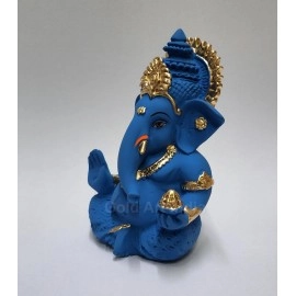 Gold Art India Blue Terracotta Finish Ganesha Idol for Car Dashboard (3.5 inches) (Blue)
