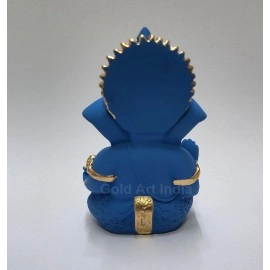 Gold Art India Blue Terracotta Finish Ganesha Idol for Car Dashboard (3.5 inches) (Blue)