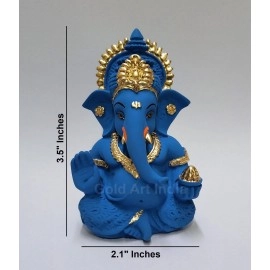 Gold Art India Blue Terracotta Finish Ganesha Idol for Car Dashboard (3.5 inches) (Blue)