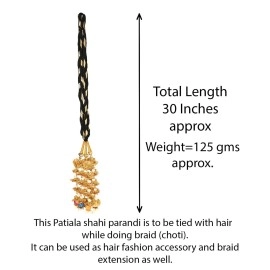 VTN Women\'s Patiala Shahi Parandi/Paranda Traditional Hair Accessory Braid Tassles/Hair Extension/Choti (Black with Golden Color Hangings & Multicolor Balls)