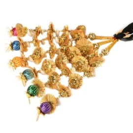 VTN Women\'s Patiala Shahi Parandi/Paranda Traditional Hair Accessory Braid Tassles/Hair Extension/Choti (Black with Golden Color Hangings & Multicolor Balls)