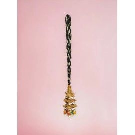 VTN Women\'s Patiala Shahi Parandi/Paranda Traditional Hair Accessory Braid Tassles/Hair Extension/Choti (Black with Golden Color Hangings & Multicolor Balls)