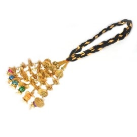 VTN Women\'s Patiala Shahi Parandi/Paranda Traditional Hair Accessory Braid Tassles/Hair Extension/Choti (Black with Golden Color Hangings & Multicolor Balls)