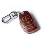 JVCV Car Styling Soft Handmade Leather Key Cover Compatible with Hyundai Alcazar and Creta 2021 2022 2023 Car 4 Button Smart Key (Brown)