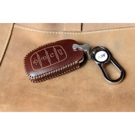 JVCV Car Styling Soft Handmade Leather Key Cover Compatible with Hyundai Alcazar and Creta 2021 2022 2023 Car 4 Button Smart Key (Brown)