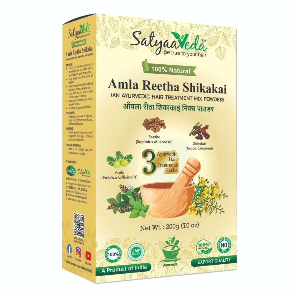 SatyaaVeda | Amla, Reetha, Shikakai Powder for Hair | Herbal Hair Mask & Natural Cleanser | Hair Strengthening, Thickness & Density | Controls Dandruff | 100% Natural, Chemical-Free, No Preservatives