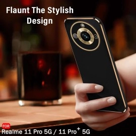 TheGiftKart TPU Luxurious Golden-Plated Back Cover Case For Realme 11 Pro|11 Pro Plus 5G|Raised Lips For Camera&Screen Protection|Shockproof Design Cover For Realme 11 Pro/Pro Plus 5G (Black)