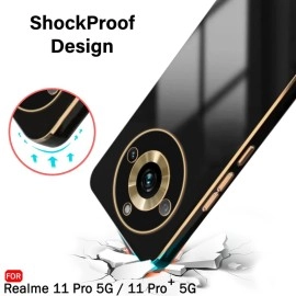 TheGiftKart TPU Luxurious Golden-Plated Back Cover Case For Realme 11 Pro|11 Pro Plus 5G|Raised Lips For Camera&Screen Protection|Shockproof Design Cover For Realme 11 Pro/Pro Plus 5G (Black)