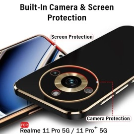TheGiftKart TPU Luxurious Golden-Plated Back Cover Case For Realme 11 Pro|11 Pro Plus 5G|Raised Lips For Camera&Screen Protection|Shockproof Design Cover For Realme 11 Pro/Pro Plus 5G (Black)