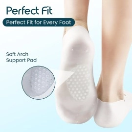 COIF Professional Moisturizing Silicone Gel Socks with Arch Support, One Size Dry Crack Feet Treatment for Women or Men, Hydrating Spa Socks for Dry Feet Heel Repair, One Reusable Pair, white