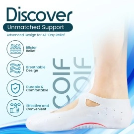 COIF Professional Moisturizing Silicone Gel Socks with Arch Support, One Size Dry Crack Feet Treatment for Women or Men, Hydrating Spa Socks for Dry Feet Heel Repair, One Reusable Pair, white