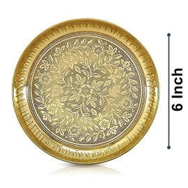 BENGALEN Brass Pooja Thali Set Small 6 Inch Puja Thali with Pital Plate Chandan Wati Kalash Kuber Diya Ghanti Palli Arti Thali for Diwali Home Office Mandir Wedding Return Gift Items