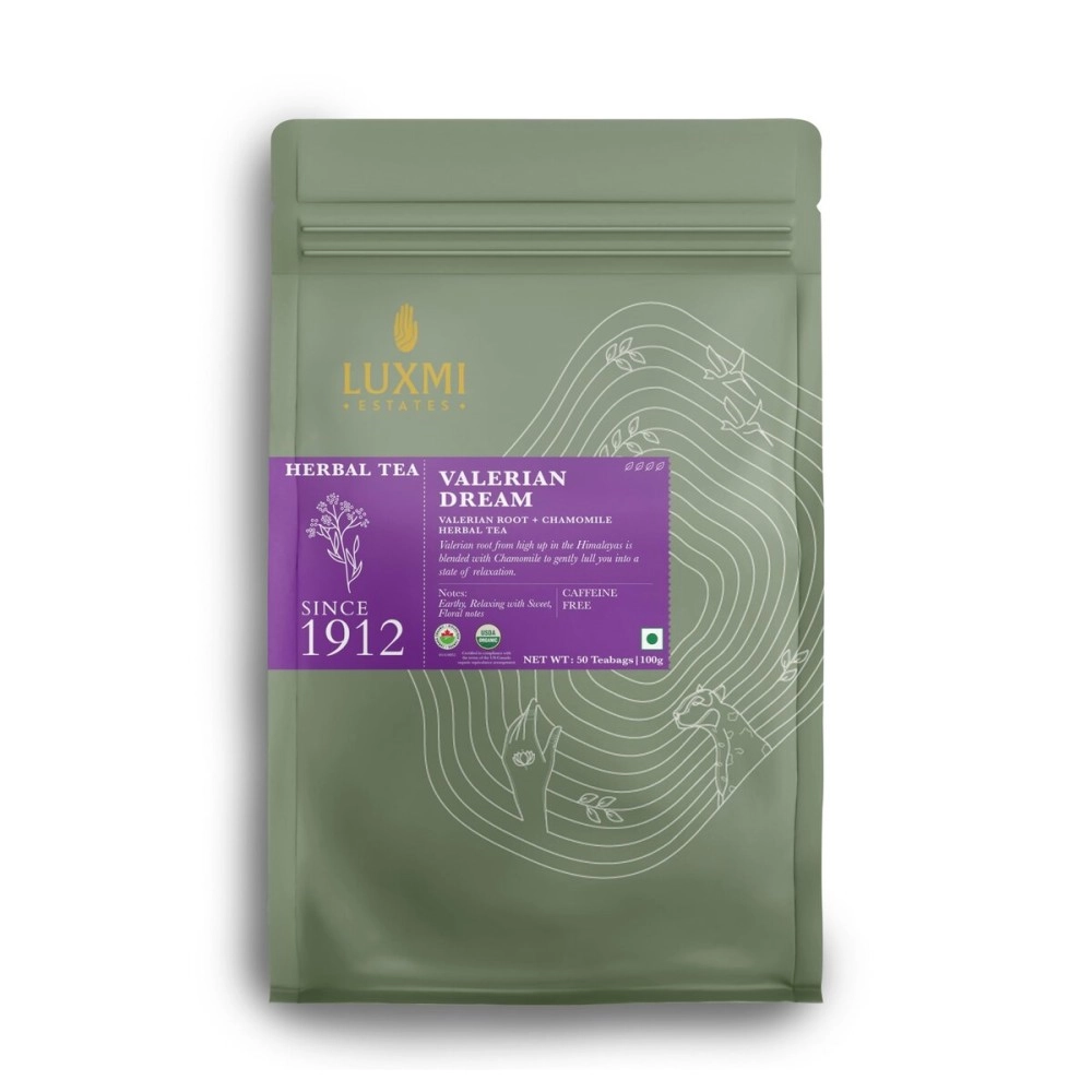 LUXMI Estates Sleep Tea With Valerian Root 50 Tea Bags (50 gram) Pack, With Chamomile, Lavender & Valerian Root | Caffeine Free Tea Bags For Insomnia Anxiety & Stress Relief, Relaxation, Restful and
