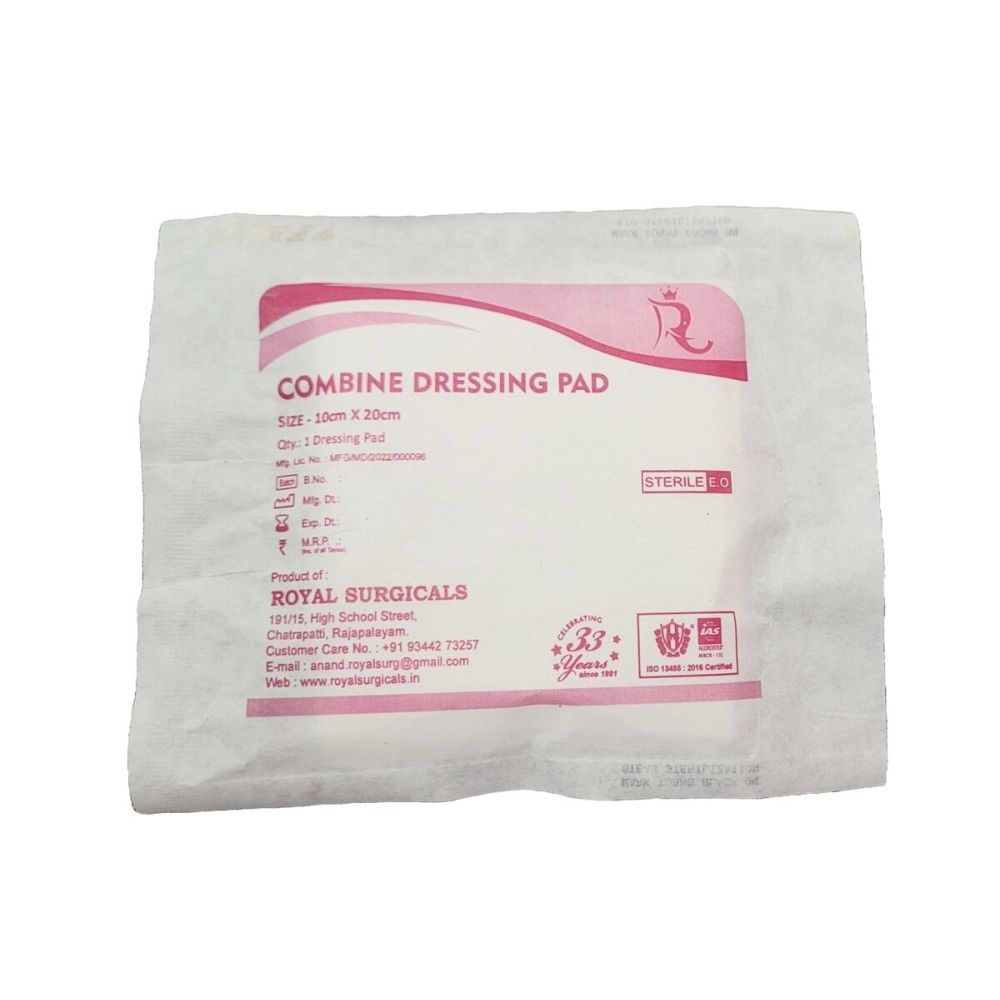 Royal Surgicals Sterile Absorbent Cotton Combine Dressing Pad |(10x20cm) (Pack of 25) Dressing Pad for Wound Dressing/First Aid/Home