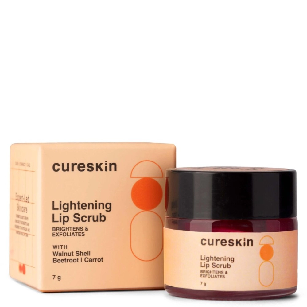 Cureskin Lightening Lip Scrub for Men and Women, Exfoliate & Brighten with Walnut Shell Powder, Beetroot & Squalane, Lip Scrub for Dark Lips to Lighten Pink