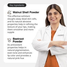 Cureskin Lightening Lip Scrub for Men and Women, Exfoliate & Brighten with Walnut Shell Powder, Beetroot & Squalane, Lip Scrub for Dark Lips to Lighten Pink