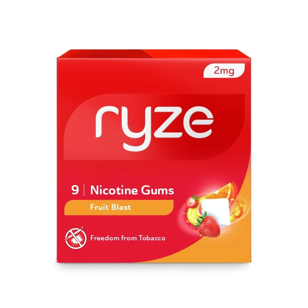 RYZE Nicotine Gum 2mg | Fruit Blast | Soft Chew, Easy on Throat, Sugar Free | Aids in Quitting Smoking & Chewing | Smoking Cessation | 90 gums (9 Gums Each Pack) | Combo Pack of 10