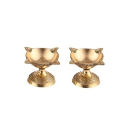 TORPPEZA 4 Face Brass Diya for Pooja, Mandir, Diwali Festival Oil lamp Diya for Daily Pooja/Diwali Pooja Charmukhi Diya for Pooja