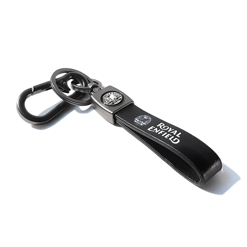 MAPLE Premium Leather & Metal Keychain and Keyring Compatible with Royal Enfield/Bullet (Black)