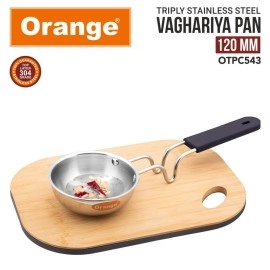 Orange Stainless Steel Triply Tadka Pan/Vaghariya Pan with Stay Cool Long Silicon Handle for Spice Seasoning, Frying, Heating and Roasting|, Silver | Induction Friendly (11CM)
